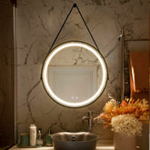 AISU 32" Round Belt Hang LED Bathroom Mirror, Dimmable, Anti-Fog, CCT Adjustable