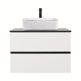 Meuble-lavabo mural AISU 30 po blanc et noir avec lavabo et robinet - Construction en bois