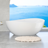AISU 63" Freestanding Solid Surface Bathtub, Engineered Stone Resin with Overflow and Pop-up Drain for Contemporary Bathroom, Glossy White