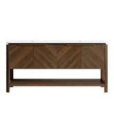 AISU 60" Freestanding Cabinet with 4 Doors&Open Shelf, Carrara White Sintered Stone Top, NO Basin, NO Faucet and Drain, Dark Walnut Woodgrain