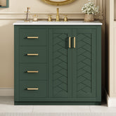 AISU 36" Solid Wood Floor Mounted Bathroom Vanity with Ceramic Sink Combo, Green