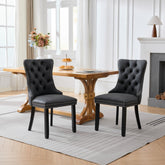 AISU Dining Room Chairs Set of 2, Vintage Sheepskin Texture PU Leather, High Back with Button Tufted & Nailhead Trim, Wood Frame, S-Spring & Resilient Sponge Cushion, Charcoal Black