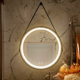 AISU 24" Round Belt Hang LED Bathroom Mirror, Dimmable, Anti-Fog, CCT Adjustable