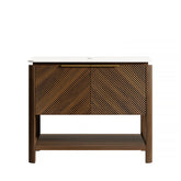 AISU 36" Freestanding Cabinet with 2 Doors&Open Shelf, Carrara White Sintered Stone Top, NO Basin, NO Faucet and Drain, Dark Walnut Woodgrain