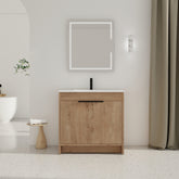 AISU 36" Freestanding Bathroom Vanity with White Ceramic Sink & 2 Soft-Close Cabinet Doors