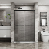 AISU Matte Black Double Sliding Glass Shower Door 48 x 72 in with Aluminum Frame and SGCC Clear Tempered Glass