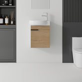 AISU 16 Inch Floating Bathroom Vanity with Sink, Soft-Close Door, Ceramic Sink, Oak