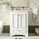 AISU 24" Modern Freestanding Bathroom Vanity with Ceramic Sink, White