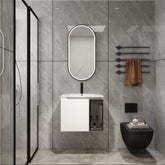 AISU 24" Wall-Mounted Bathroom Vanity With Ceramic Sink, Glossy White Vanity & Grey Glass 1/2 Door, Plywood (KD-Packing)