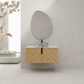 AISU 36 Inch Wall-Mounted Bathroom Vanity With Top Ceramic Art Sink and Artificial Stone Slab, 2-Soft Close Door (KD-Packing)