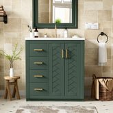 AISU 30" Solid Wood Floor Mounted Bathroom Vanity with Ceramic Sink Combo, Green