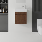 AISU 18 Inch Floating Bathroom Vanity with Sink, Soft-Close Door, Ceramic Sink, Brown