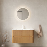 AISU 36" Bathroom Vanity with Sink, Wall-Mounted Floating Plywood Bathroom Storage Cabinet with 2 Drawers, White Ceramic Basin, NO Faucet, Pre-assembled, Natural Woodgrain Color