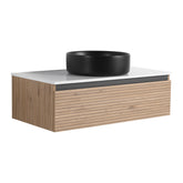 AISU 36" Wall-Mounted Bathroom Vanity with Black Art Ceramic Sink & 1-Soft-Close Drawer (KD-Packing)