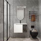 AISU 30" Wall-Mounted Bathroom Vanity With Ceramic Sink, Glossy White Vanity & Grey Glass 1/2 Door, Plywood (KD-Packing)