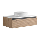 AISU 36" Wall-Mounted Bathroom Vanity with White Art Ceramic Sink & 1-Soft-Close Drawer (KD-Packing)