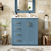 AISU 30" Solid Wood Floor Mounted Bathroom Vanity with Ceramic Sink Combo, Cambridge Blue