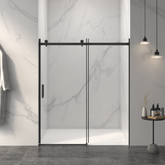 AISU 56-60"W x 72"H Frameless Sliding Shower Door,5/16" (8mm) Thick SGCC Tempered Clear Glass, Double Side Easy Clean Coat, Matte Black Finished With Buffer