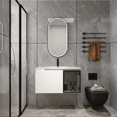 AISU 36" Wall-Mounted Bathroom Vanity With Ceramic Sink, Glossy White Vanity & Grey Glass 1/2 Door, Plywood (KD-Packing)