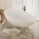 AISU 59" freistehende Badewanne aus massivem Material, luxuriöse, handgefertigte freistehende Badewanne aus Steinharz mit Überlauf und Pop-up-Abfluss, glänzendes Weiß