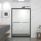 Porte de douche coulissante double AISU 44-48"x72" avec cadre en aluminium, porte coulissante de salle de bain avec verre trempé transparent de qualité supérieure de 8 mm (5/16"), quincaillerie noire, finition noir mat