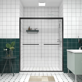 Porte de douche coulissante double AISU avec cadre en aluminium, verre trempé transparent de qualité supérieure de 6 mm (1/4 po), finition noir mat