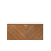 AISU 36" Wall-Mounted Brown Oak Plywood Cabinet and Carrara White Sintered Stone Countertop, NO Basin, NO Faucet and Sink Cover