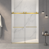 AISU 56-60"W x 70"H Frameless Double Sliding Shower Door, 5/16" (8mm) Thick SGCC Tempered Clear Glass, Easy Clean Coat, Brushed Gold Finished With Buffer