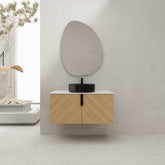 AISU 36" Wall-Mounted Bathroom Vanity With Top Ceramic Art Sink and Artificial Stone Slab, 2-Soft Close Door (KD-Packing)