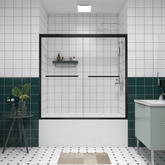 AISU 56-60"x58" Aluminum Frame Double Sliding Bathtub Screen, Premium 1/4' (6mm) Clear Tempered Glass, Matte Black Finished