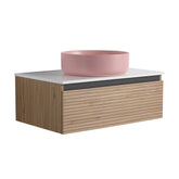 AISU 30" Wall-Mounted Bathroom Vanity with Pink Art Ceramic Sink & 1-Soft-Close Drawer, Plywood (KD-Packing)
