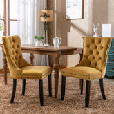 AISU, High-end Tufted Solid Wood Contemporary Velvet Upholstered Dining Chair with Wood Legs Nailhead Trim 2-Pcs Set, Gloden