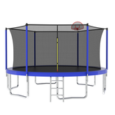 AISU 14FT Outdoor Trampoline for Kids with Safety Enclosure Net and Ladder - Blue Metal Frame