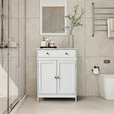 Ensemble de meubles de rangement pour salle de bain : meuble-lavabo à double porte avec tiroir à fermeture amortie (blanc)