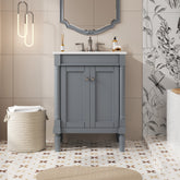 AISU Modern Grey 24" Bathroom Vanity with Top Sink, 2-Tier Storage Cabinet, Ceramic Basin on Solid Wood Frame with MDF Construction