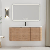 AISU 48" Wall-Mounted Bathroom Vanity with White Resin Sink & 3-Soft-Close Door, KD-Packing, Plywood, Imitative Oak