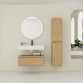AISU 30" Modern Imitative Oak Floating Bathroom Vanity with Resin Sink & Two Side Cabinet