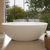 AISU 65" Freestanding Solid Surface Bathtub, Handcrafted Stone Resin with Overflow and Pop-up Drain, Glossy White