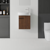 AISU 16 Inch Floating Bathroom Vanity with Sink, Soft-Close Door, Ceramic Sink, Brown