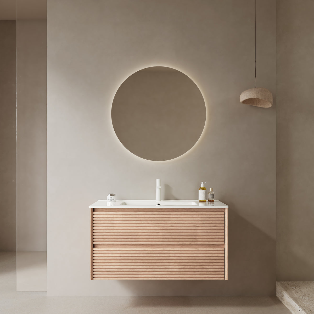 36" Modern Bathroom Vanity, Wall-Mounted, Natural Walnut Woodgrain Color