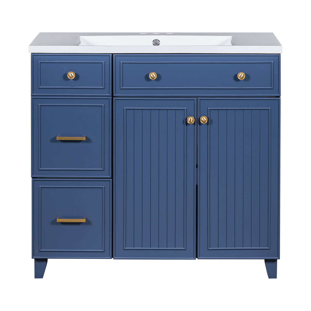 AISU 36" Bathroom Vanity with Ceramic Sink, Blue Solid Wood+MDF