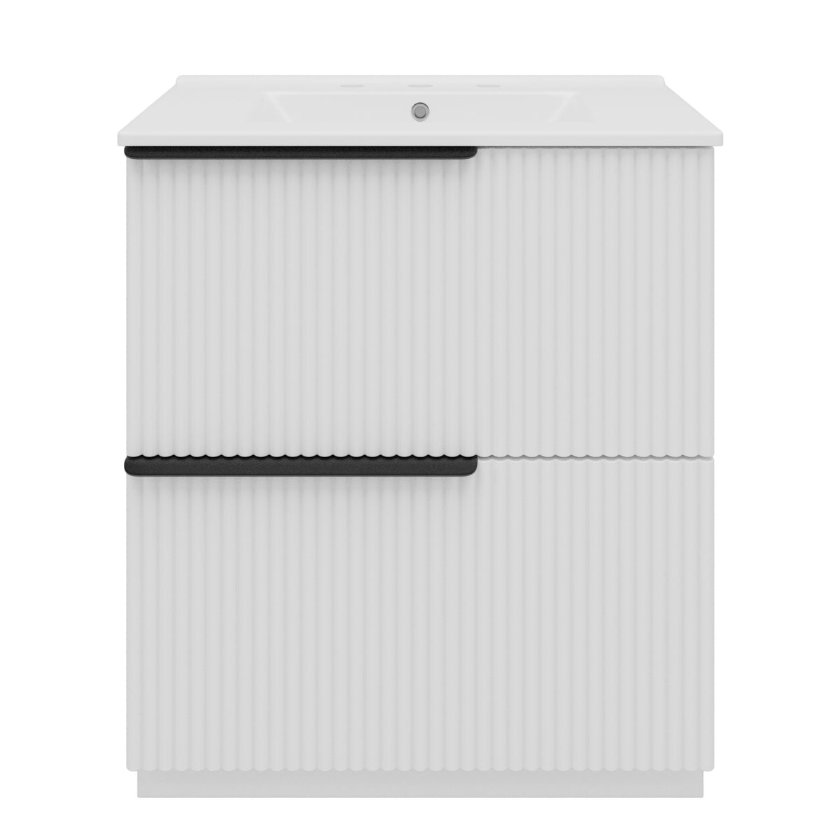 AISU 30" Fluted Design Freestanding Bathroom Vanity with Ceramic Sink, White