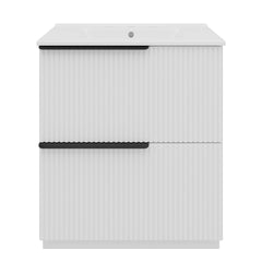 AISU 30" Fluted Design Freestanding Bathroom Vanity with Ceramic Sink, White