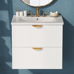 Meuble-lavabo mural moderne AISU de 24 pouces avec 2 tiroirs, blanc 