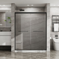 AISU 60in.W x 72in.H Double Sliding Glass Shower Door Aluminum Framed Enclosure SGCC Clear Tempered Glass. Matte Black