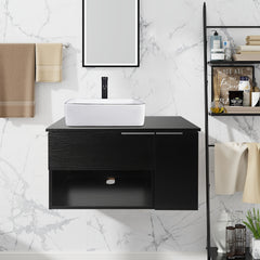 Meuble-lavabo mural moderne AISU de 71 cm (28 po) avec 1 porte et 1 tiroir