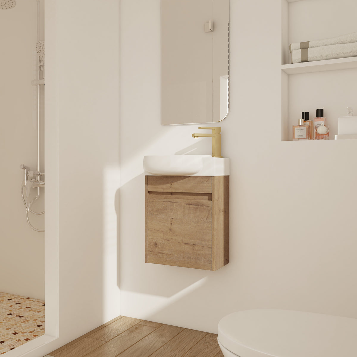 AISU 16' Floating Bathroom Vanity With Sink, Imitative Oak