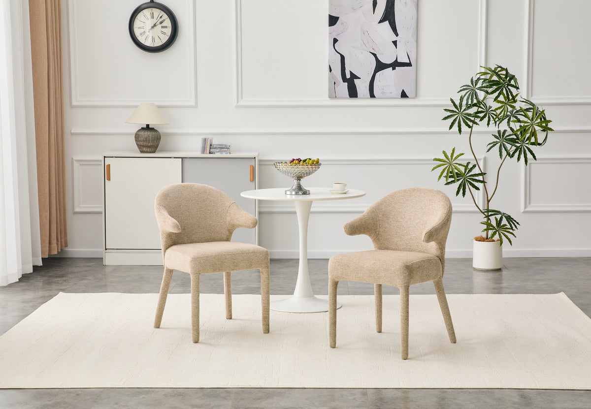 AISU, Boucle Fabric Hug Chair - Upholstered Armchair with High-Resilience Sponge & Metal Legs, Suitable for Hotel, Dining Room, Cafe, Study & Bedroom (Khaki, Set of 2)