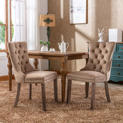 AISU, High-end Tufted Solid Wood Contemporary Velvet Upholstered Dining Chair with Wood Legs Nailhead Trim 2-Pcs Set, Khaki