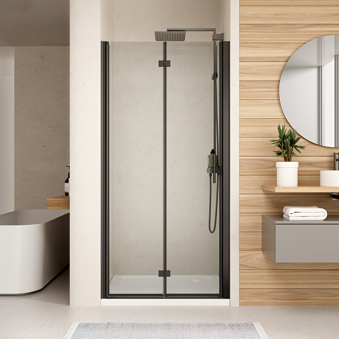 AISU 30in. W X 72in. H Frameless Pivot Bifold Shower Door, 1/4" (6mm) Clear SGCC Tempered Glass Shower Door